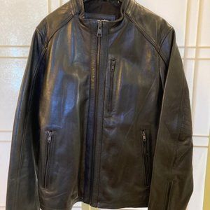 Black Rivet Leather Motorcycle Jacket, men's Small